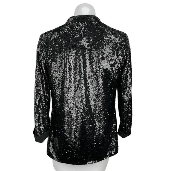 Sam Edelman Black All Over Sequin Open Front Career Office Blazer Coat Jacket S - Picture 2 of 4